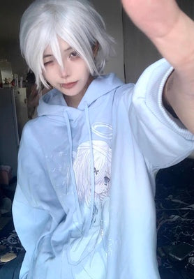 Jirai Kei Blue White Hoodie Unisex 29238:341326 29238:341326