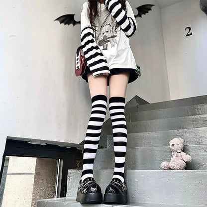 Punk Socks Striped Knee-High Length Socks Multicolor 36518:530328
