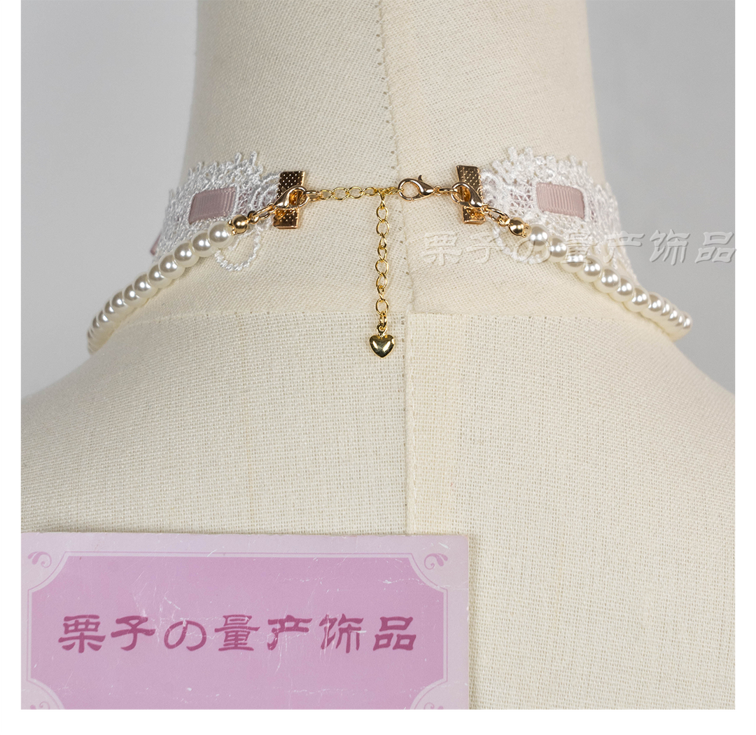 Jirai Kei Lace Choker, Detachable Faux Pearl Necklace 44010:793247