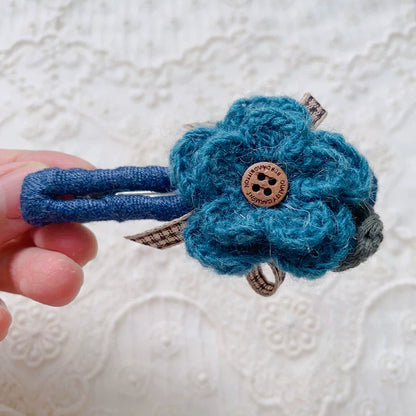 Mori Kei Hair Clips Handmade Knitted Flower Barrettes (Blue) 36438:522394
