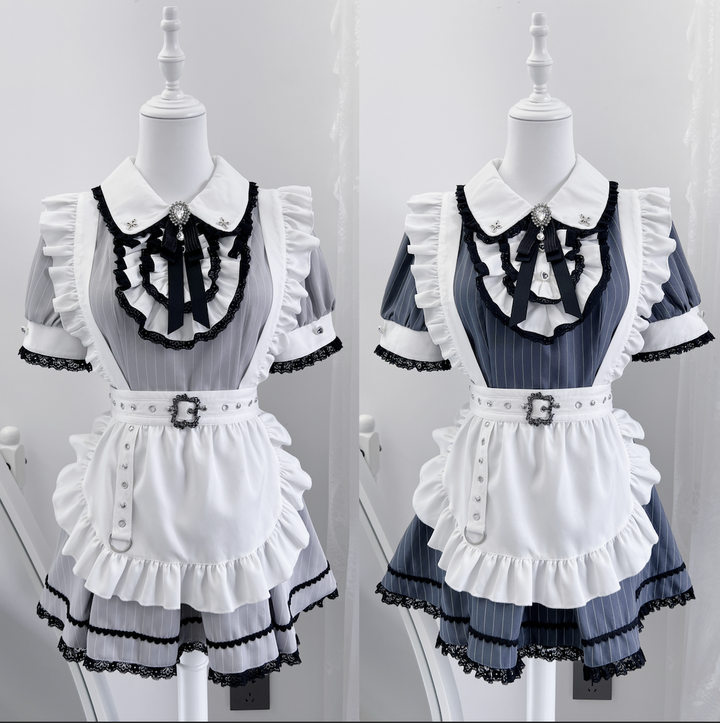 Maid Style Jirai Kei Dress Set, Pocketed Shorts + Apron 43439:778396