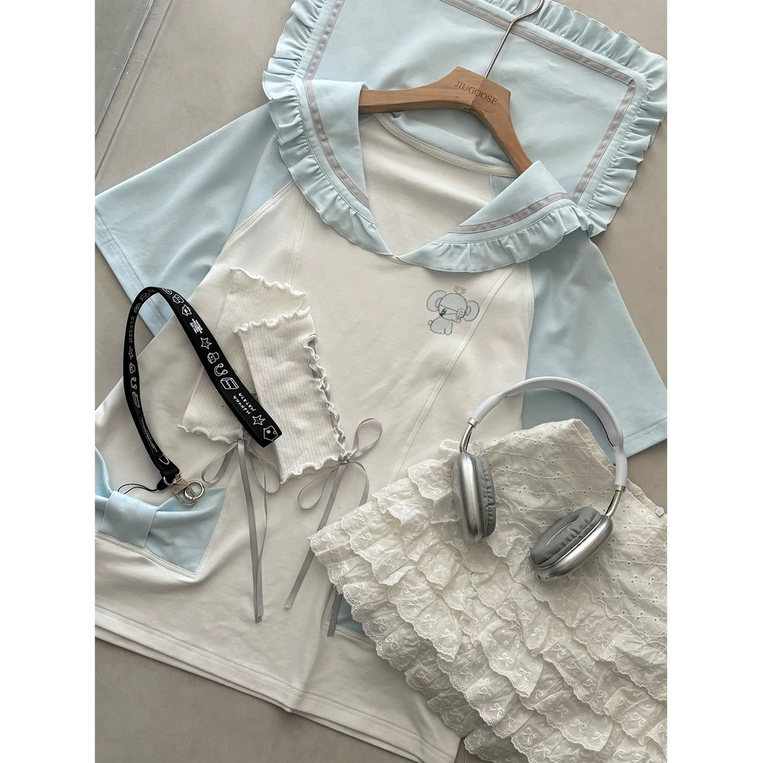 Tenshi Kaiwai Sailor Collar T-Shirt, Elephant Print 45469:850027