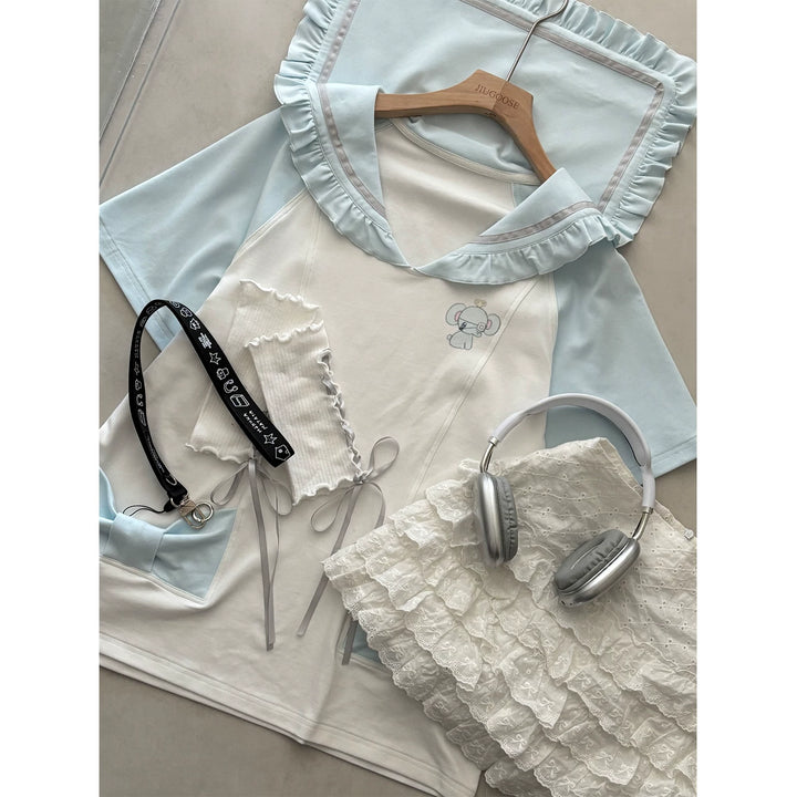 Tenshi Kaiwai Sailor Collar T-Shirt, Elephant Print 45469:850027