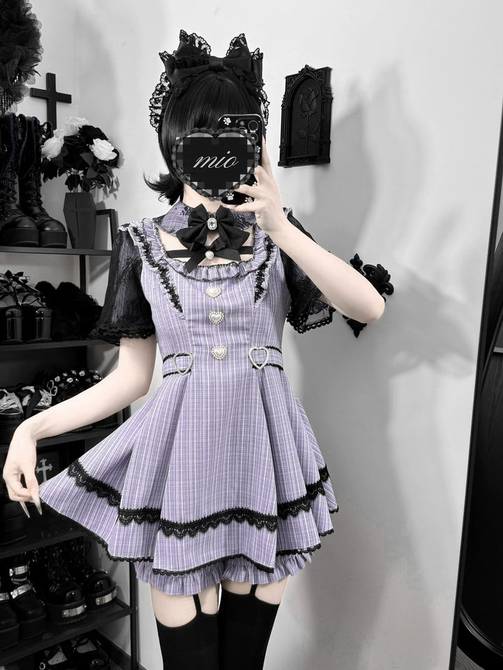 Jirai Kei Lace Sleeve Dress Set, Detachable Faux Collar (2XL L M S XL) 45261:842984