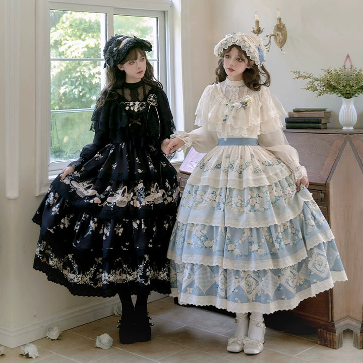 Classic Lolita Dress Twins JSK Cottagecore Embroidery Dress Tiered 39470:641106