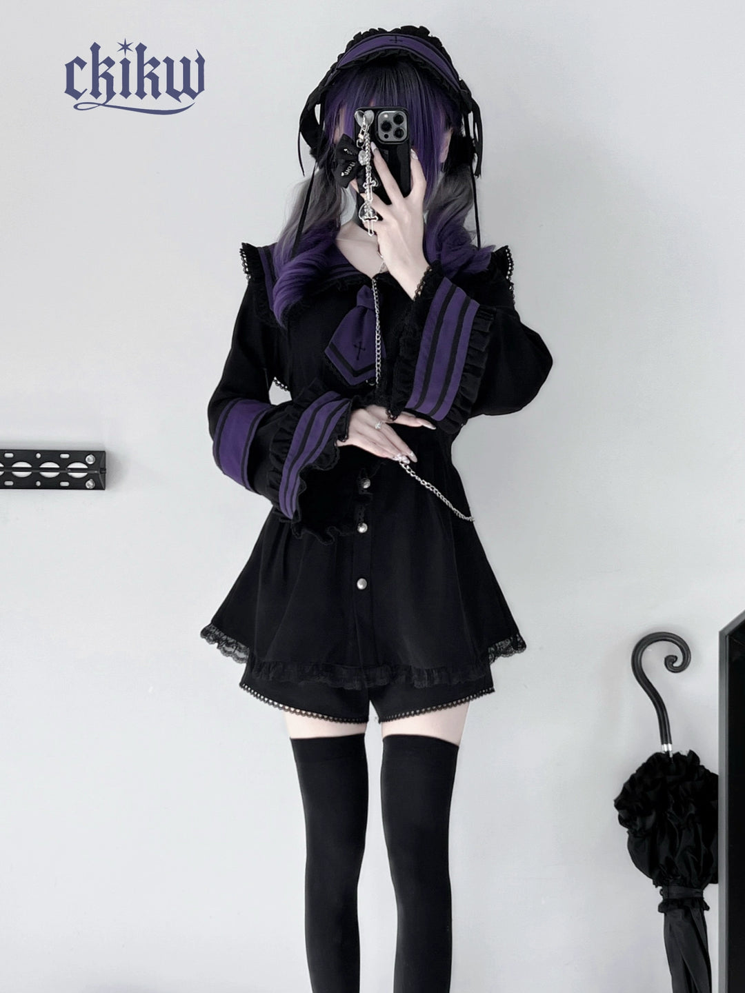 Sailor Collar Jirai Kei Dress Set, Detachable Armband 43864:788480