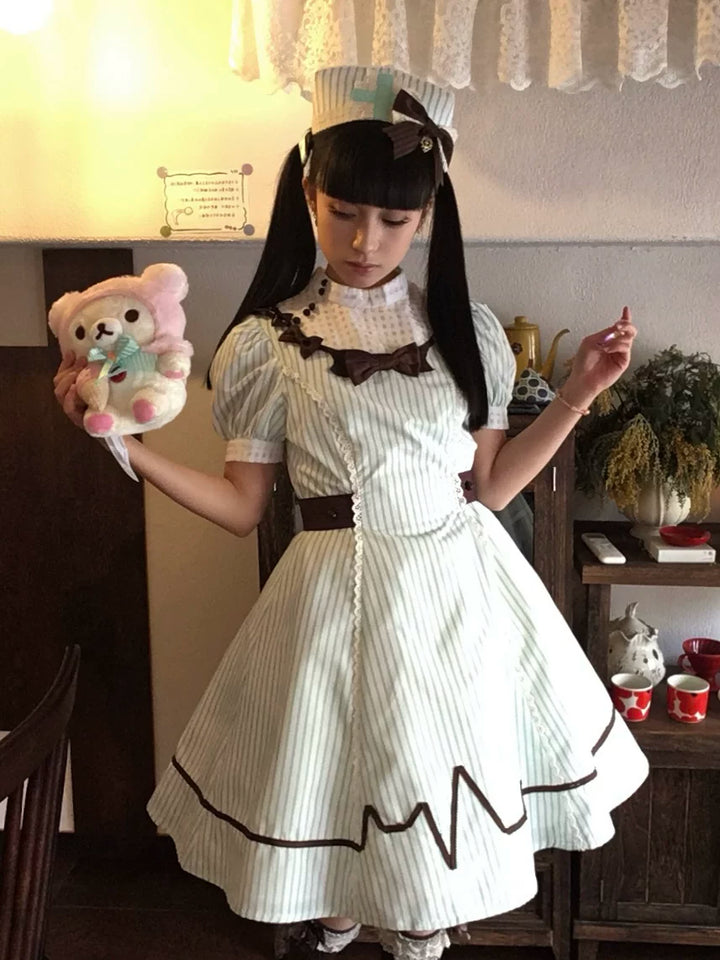 Old School Lolita Striped Dress, Cross Apron 45136:836811
