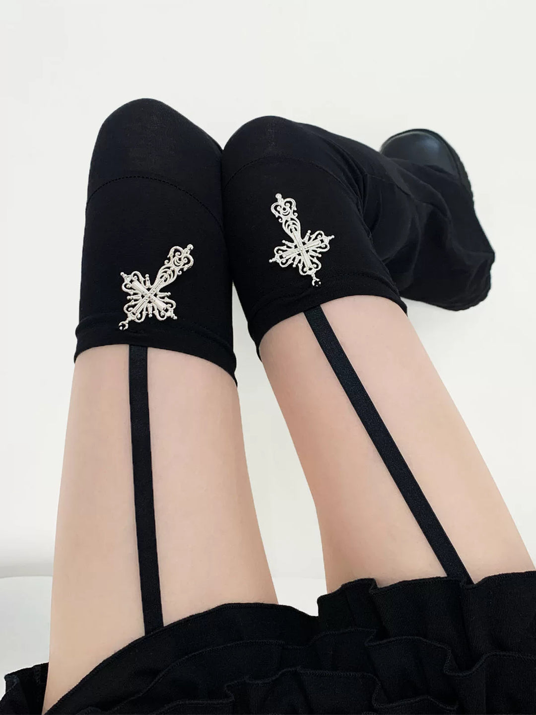 Gothic Cross Garter Leg Warmers, Over-the-Knee 46034:873878