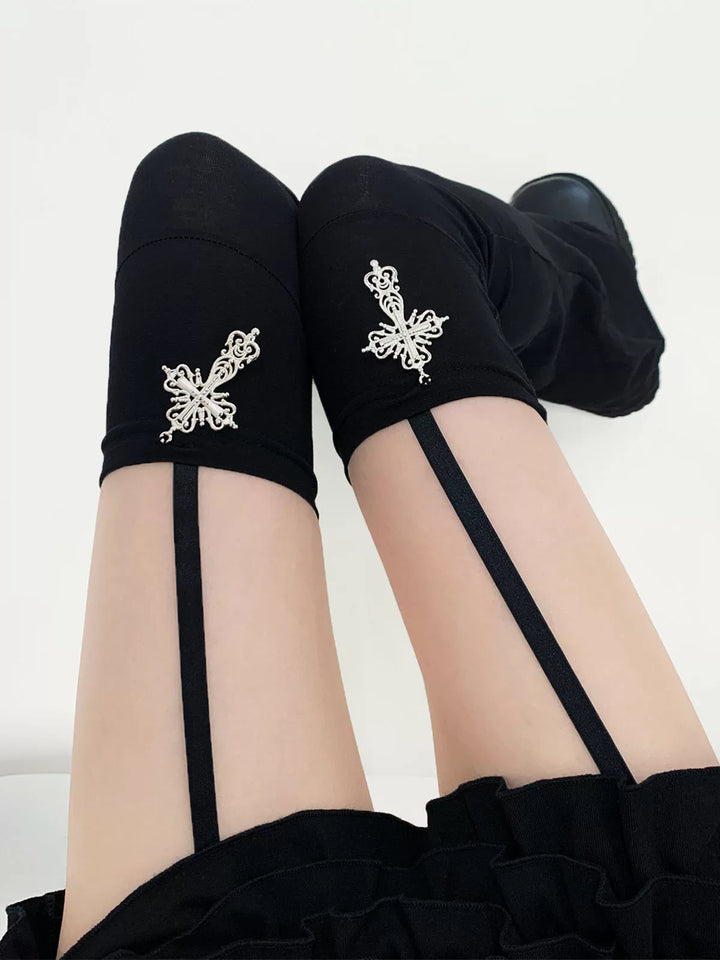 Gothic Cross Garter Leg Warmers, Over-the-Knee 46034:873878