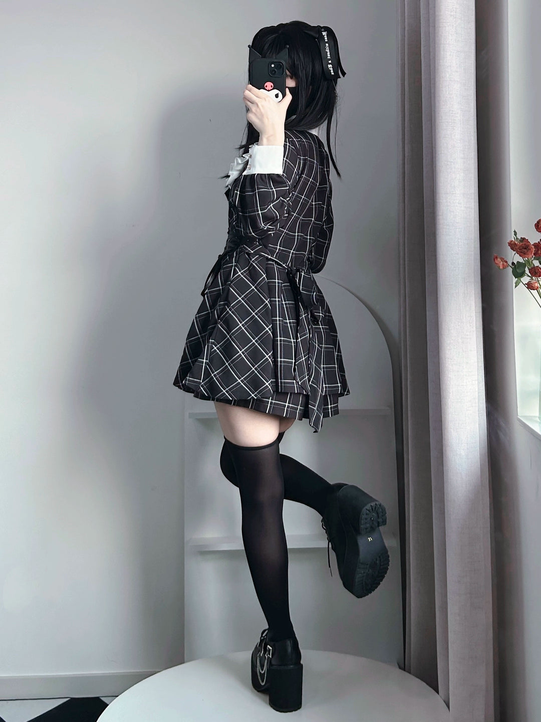 Jirai Kei Dress Set Long-sleeved Black Dress And Shorts 39532:628720