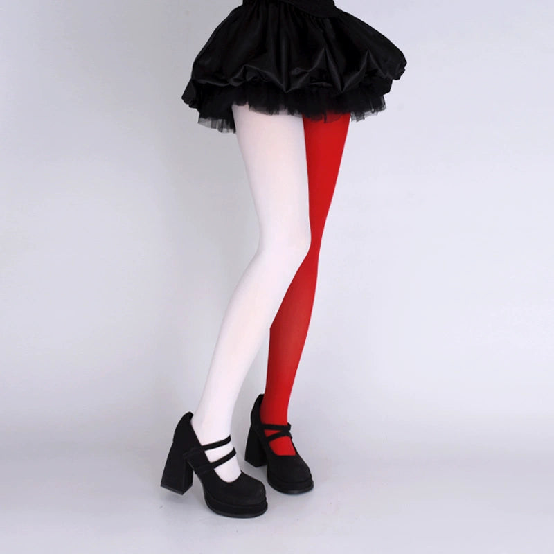 Y2K Style Velvet Pantyhose, Bold Color Contrast 43756:784642