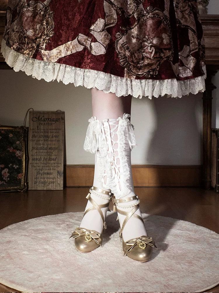 Classic Lolita Pointed Toe High Heels, Pearl-Like & Rhinestone 45841:864889