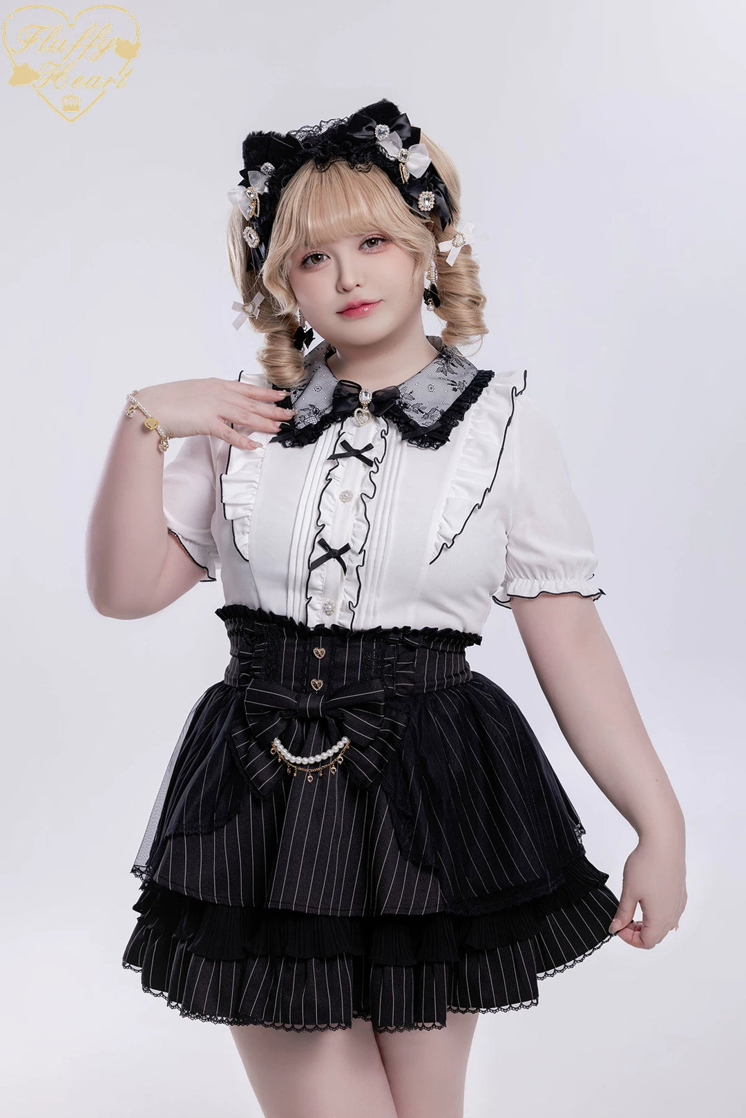 Jirai Kei Lace Collar Blouse, Detachable Sleeves 45226:842162