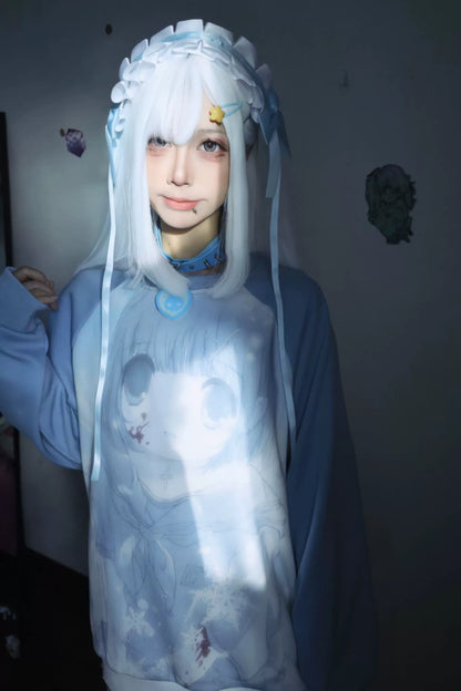 Jirai Kei Blue Sweatshirt Anime Girl Printed Sweatshirt 33326:430998