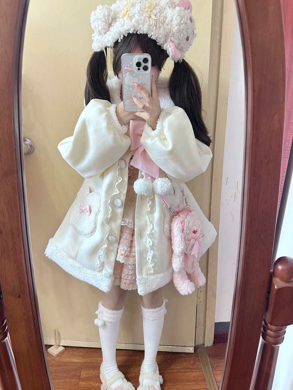 Sweet Lolita Coat Bunny Puppy Print Coat Fleece Jacket 40940:680016