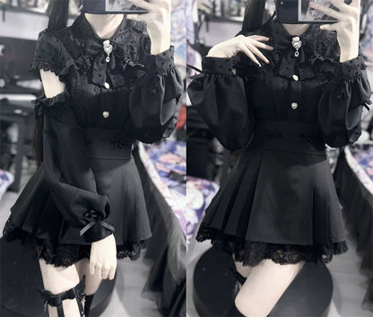 Jirai Kei Skirt Chinese Style High-Waisted Black Mini Skirt 34504:462138