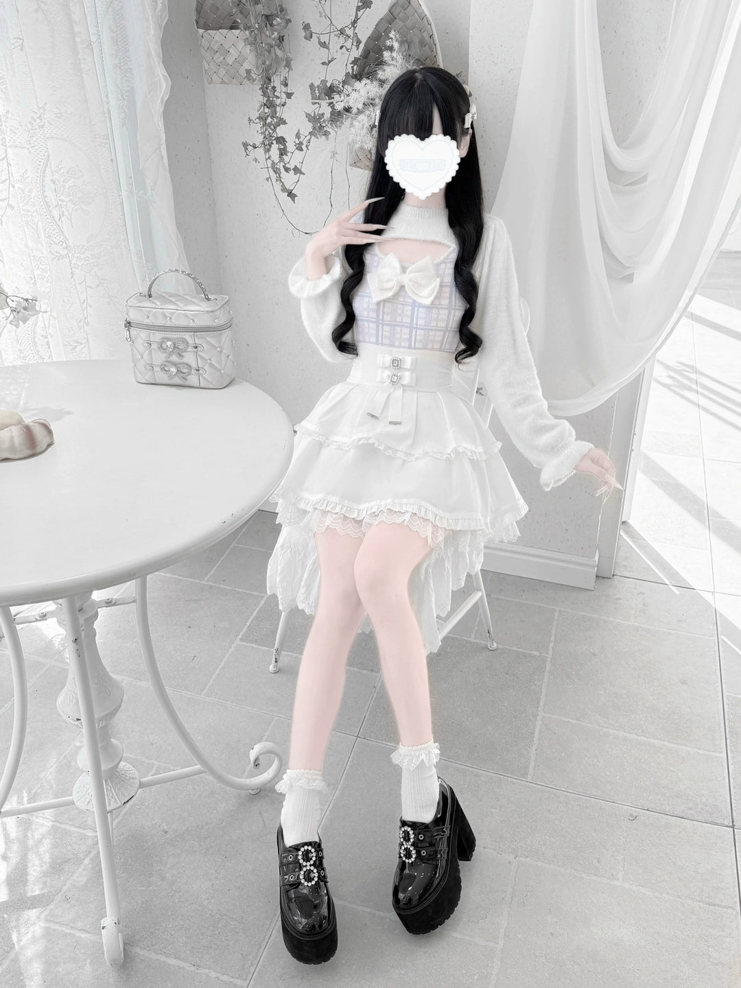 Jirai Kei Chest Cut-Out Sweater, Faux Mink Plush 44155:797191