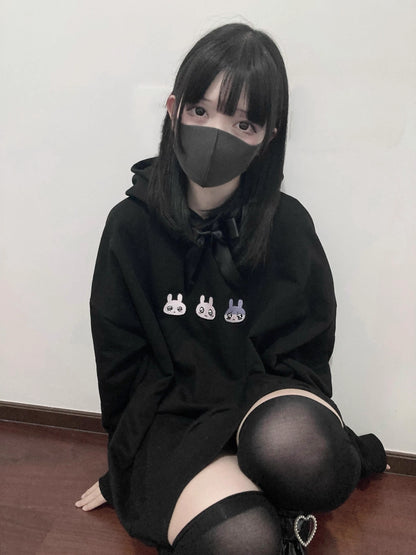 Plus Size Jirai Kei Hoodie Cute Black hooded Sweatshirt 35264:485146