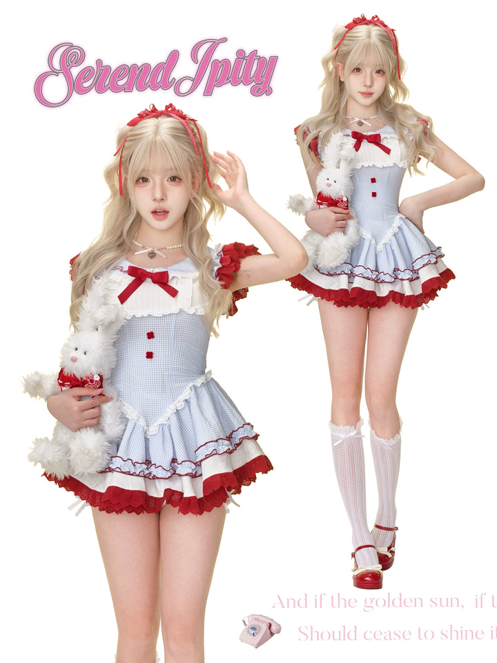 Blue Plaid Sweet Gyaru Dress, Puffy Safety Shorts 43425:779785