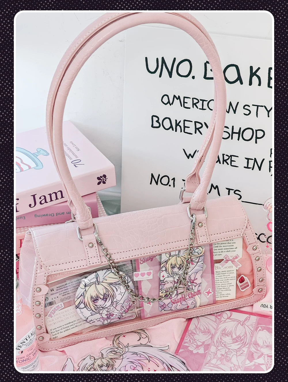 Bat-Inspired Itabag, Croc Texture & Clear Display Window 44930:829005