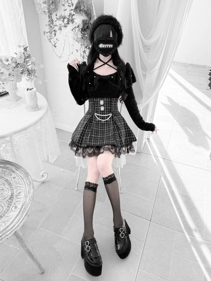 Jirai Kei Open-Shoulder Sweater, Faux Mink Plush 44156:797399