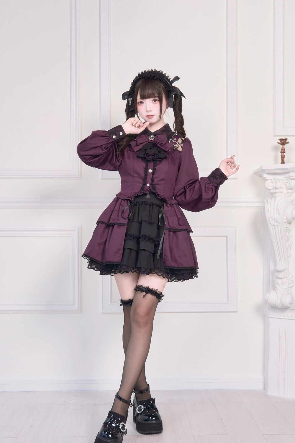 Light Gothic Blouse, Long Tiered Hem, Back Shirring (紫色 / L M) 43588:780720
