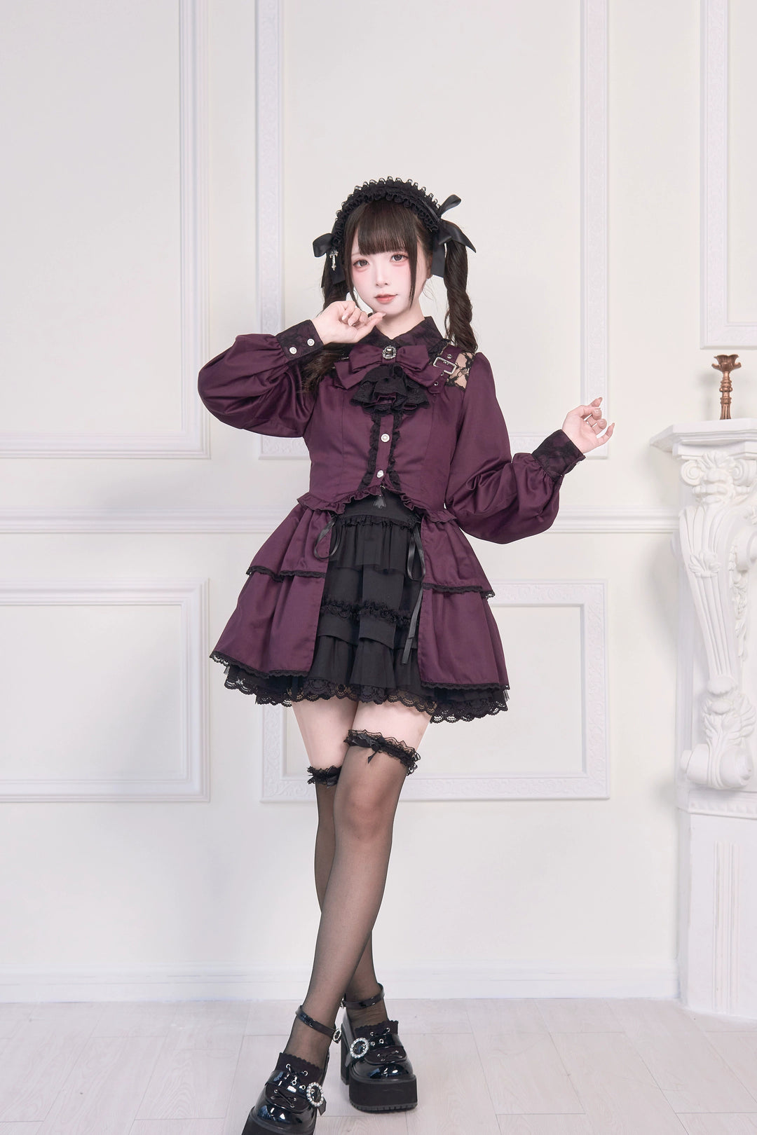 Light Gothic Blouse, Long Tiered Hem, Back Shirring (紫色 / L M) 43588:780720
