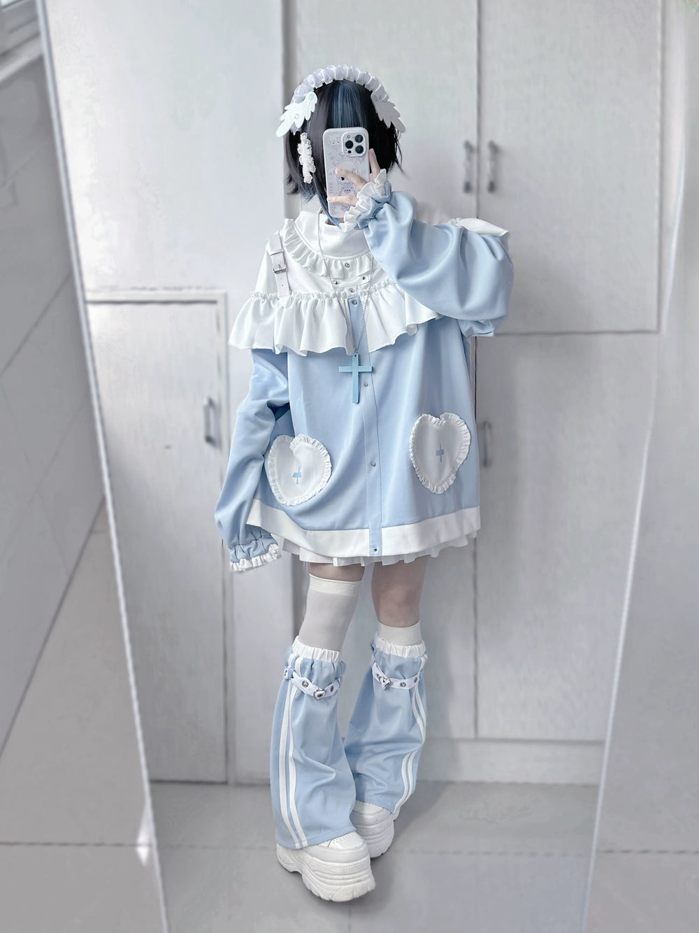 Tenshi Kaiwai Oversized Hoodie Set, Heart & Cross Details (M S) 45462:850901