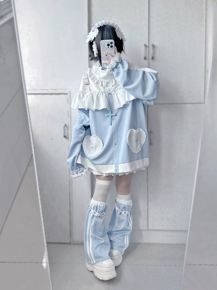 Tenshi Kaiwai Oversized Hoodie Set, Heart & Cross Details (M S) 45462:850901