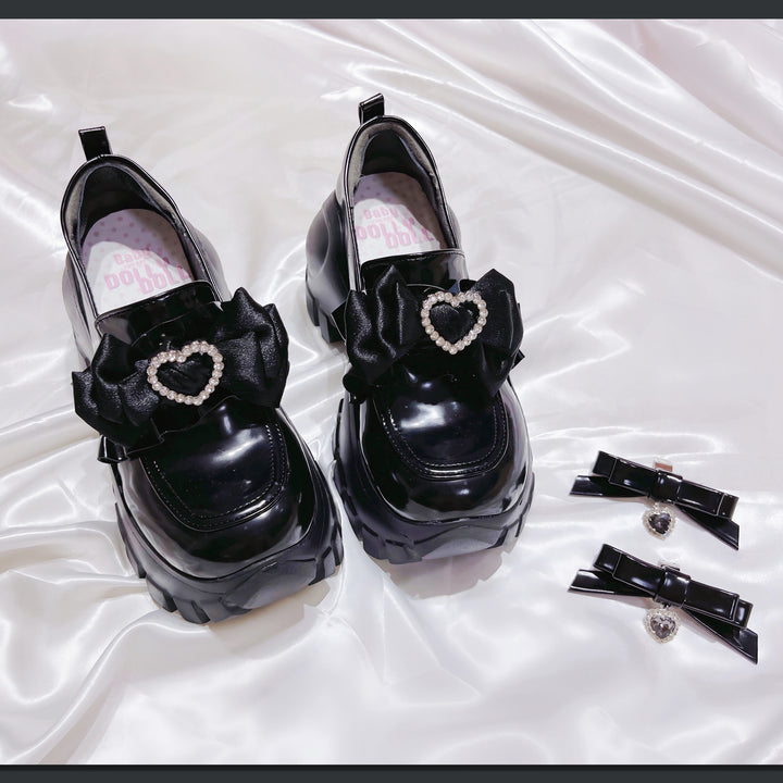 JK Uniform Pink Black Platform Shoes With Bow Ties (35 36 37 38 39) 21892:331894 (35 36 37 38 39) 21892:331894