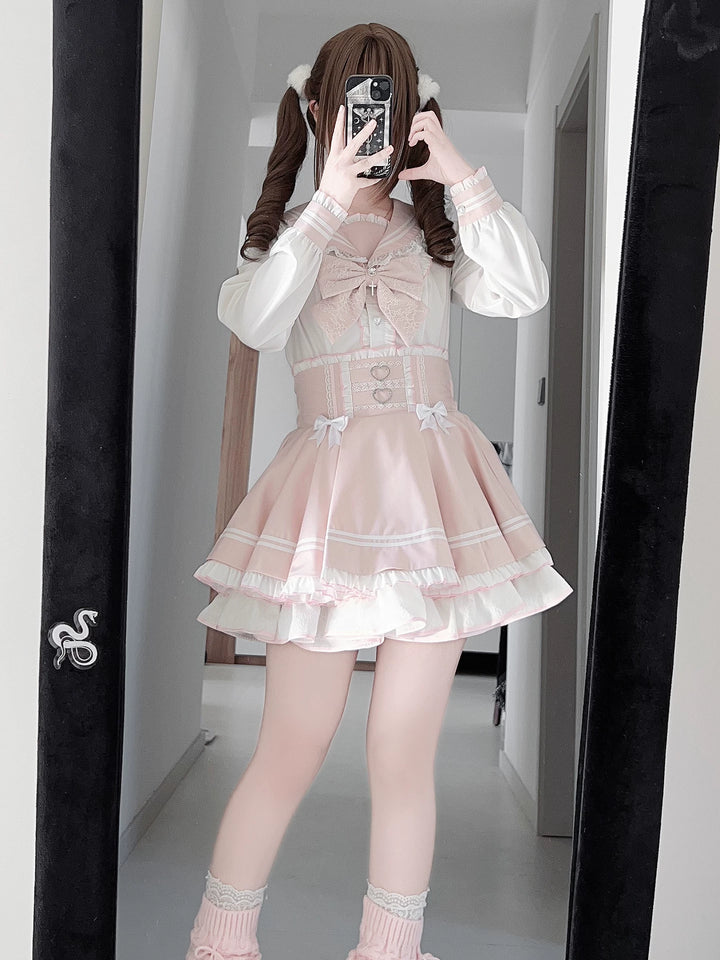 Ryousangata Sailor Collar Blouse, High-Waist Skirt (2XL 3XL 4XL L M S XL) 44752:821893