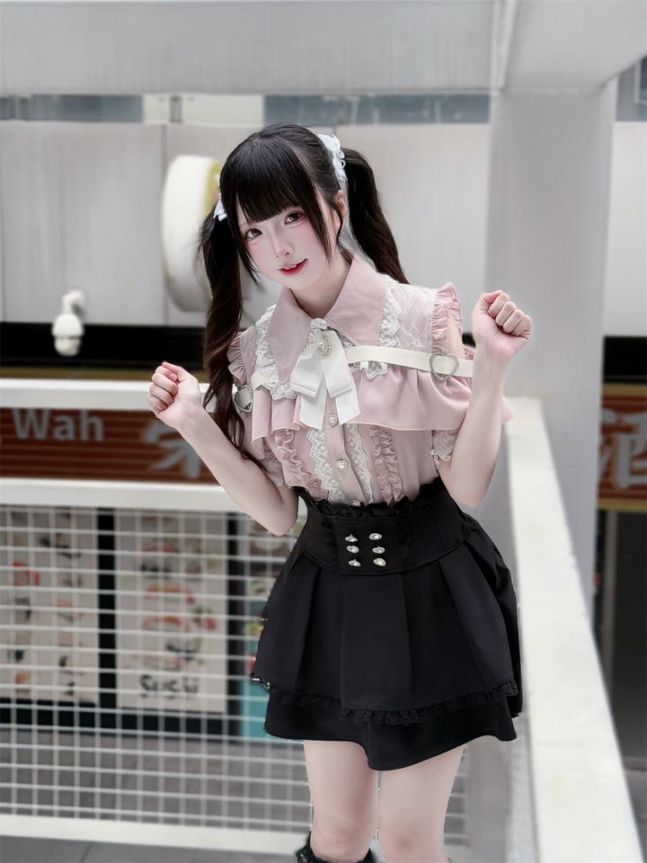 Black Jirai Kei Skirt High Waistband With Rhinestones 43246:770998