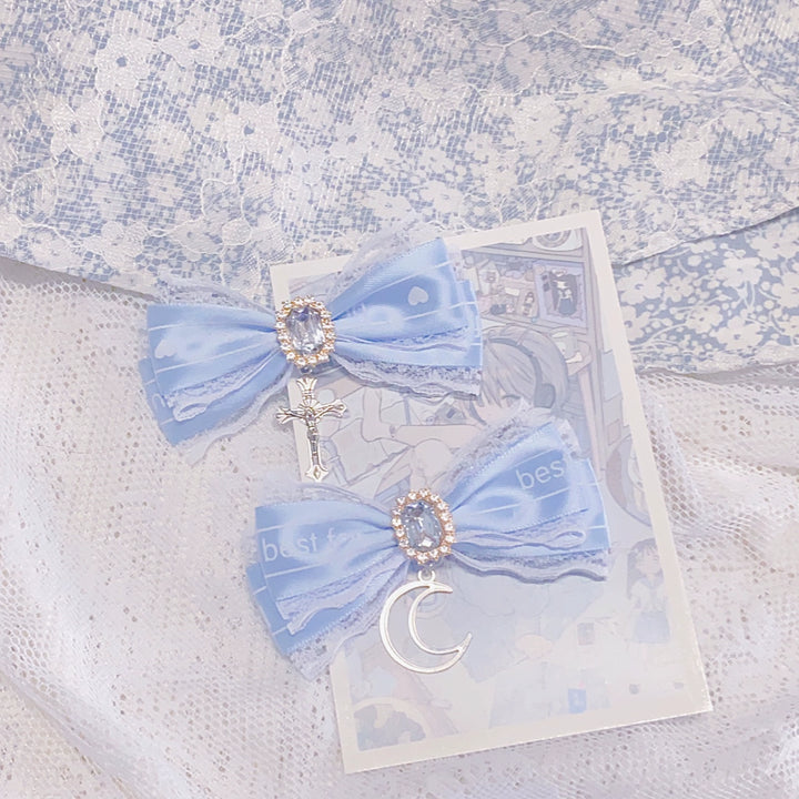 Jirai Kei Headwear Ryousangata Blue Bow Hair Accessories Set 29326:352708 29326:352708