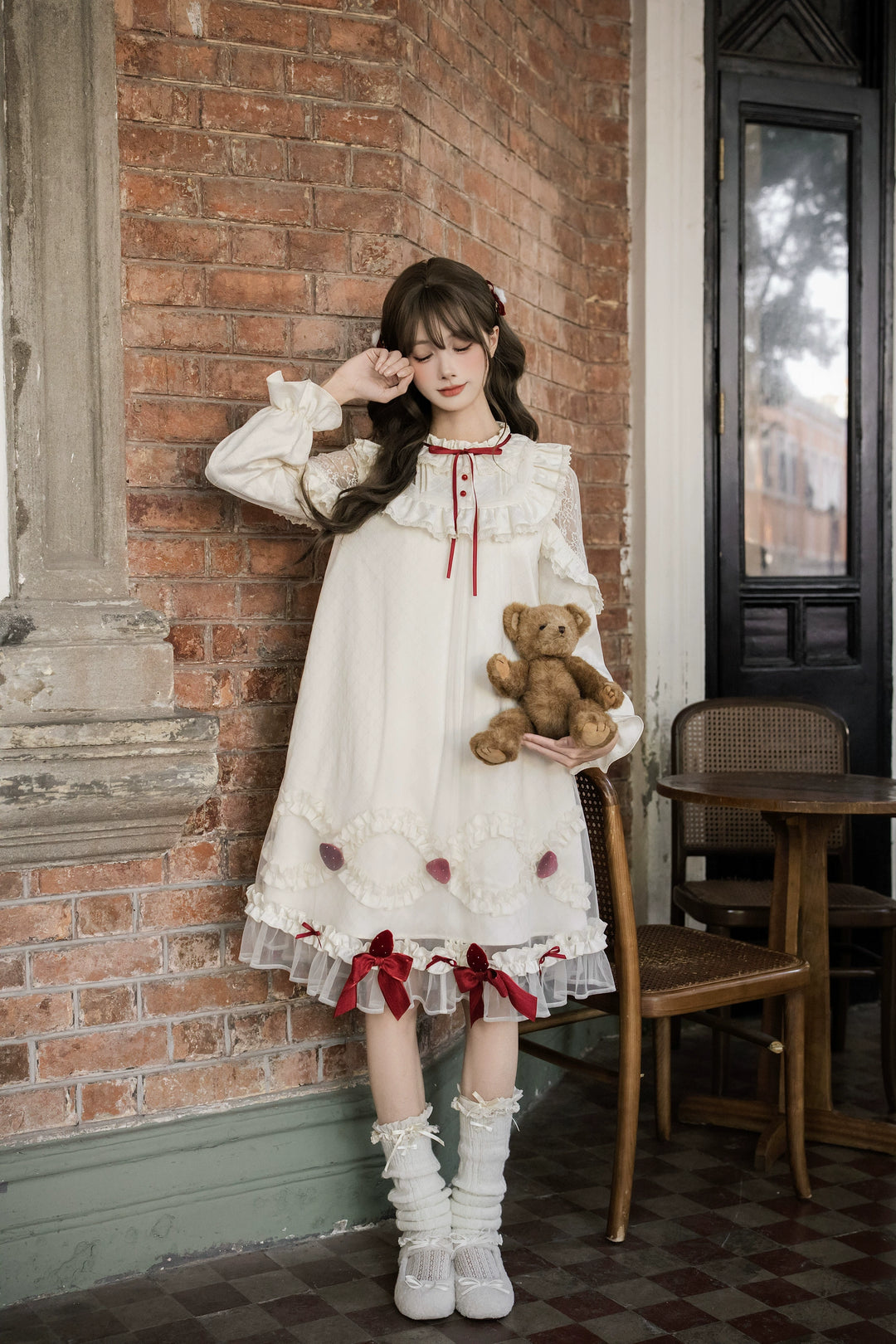 A-Line Daily Lolita OP Dress, Strawberry Accents 44324:805695