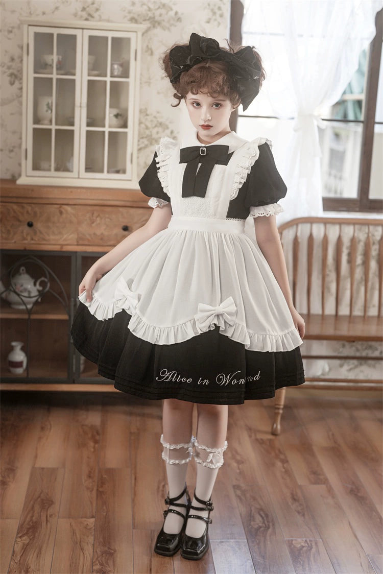 Classic Lolita Dress Short Sleeve Maid-style OP Dress With Apron 36474:562576