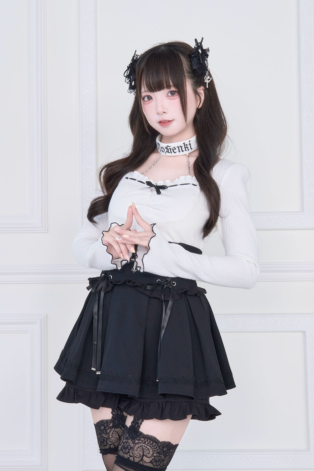 Halter Neck Jirai Kei Top, High Waist Skirt 43807:786310