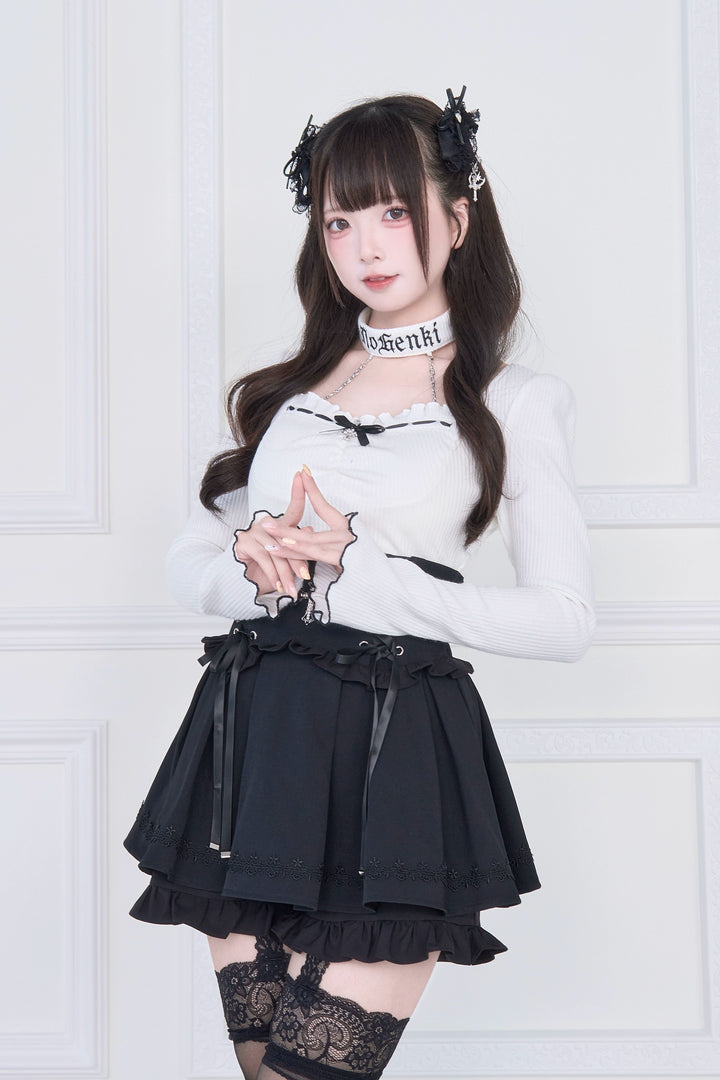 Halter Neck Jirai Kei Top, High Waist Skirt 43807:786310