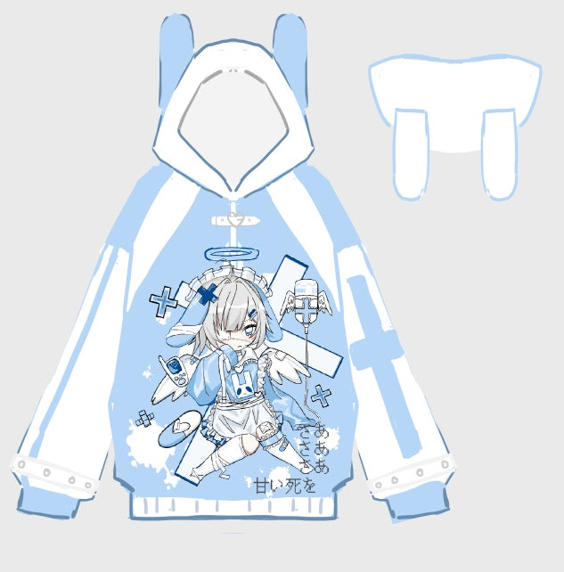 Tenshi Kaiwai Blue Hoodie With Bunny Ears 29208:343802