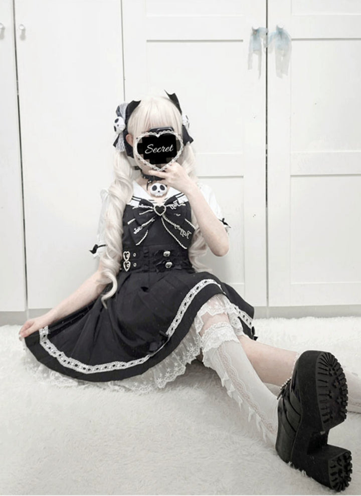 Sailor Collar Jirai Kei Dress With Detachable Bow 42978:760009