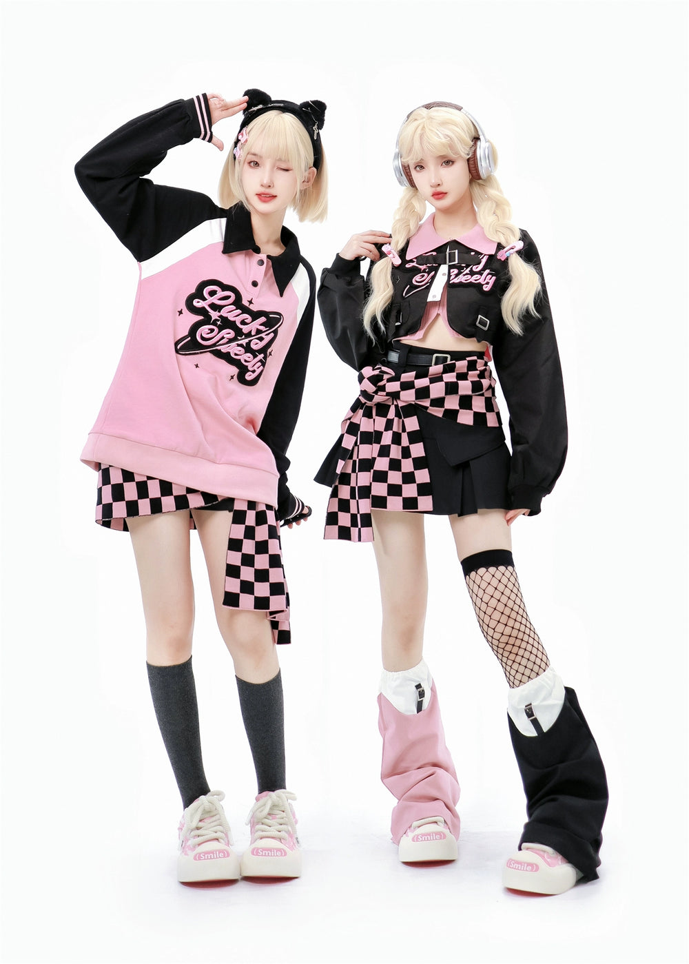 Subculture Jacket And Skirt Set Black And Pink Outfit Set 39420:630494