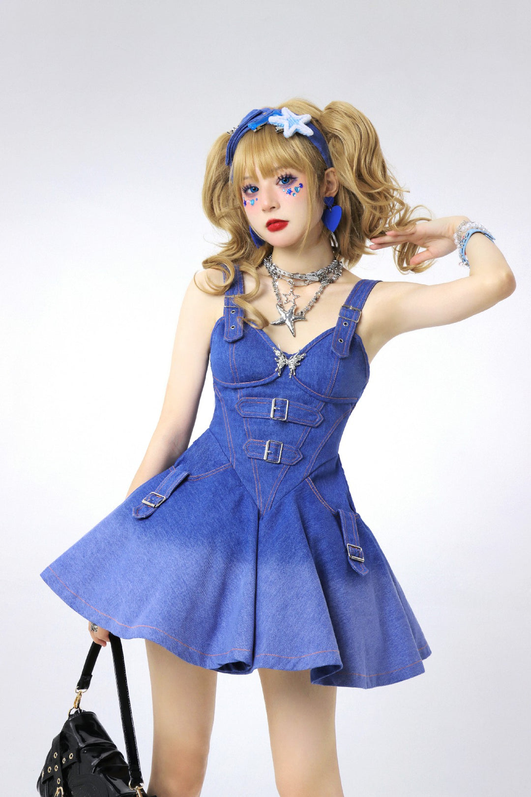 Y2K Spice Girl Pink White Blue Denim Dress Set (2XL L M S XL) 22672:338456 (2XL L M S XL) 22672:338456