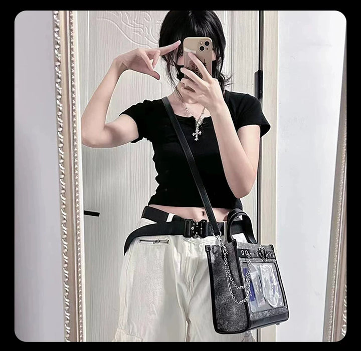 Japanese-Style Boxy Shape Ita Bag, Detachable Chain 45417:847802