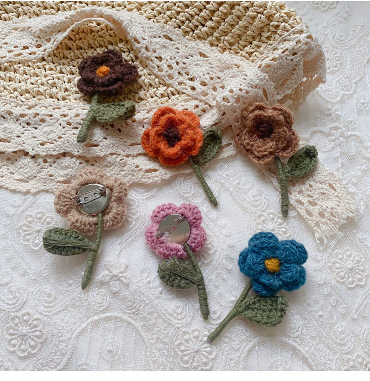 Mori Kei Brooch Handmade 3D Knitted Floral Brooch Pin 36436:522092