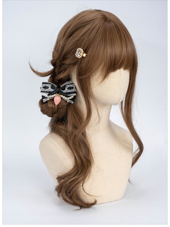 Lolita Bow Hair Clip Handmade Pearl Chain Barrette 36120:512812 36120:512812