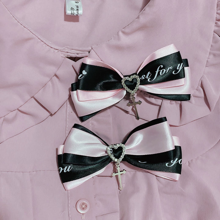 Jirai Kei Black Pink Bow Tie Hair Clip 29320:355724 29320:355724