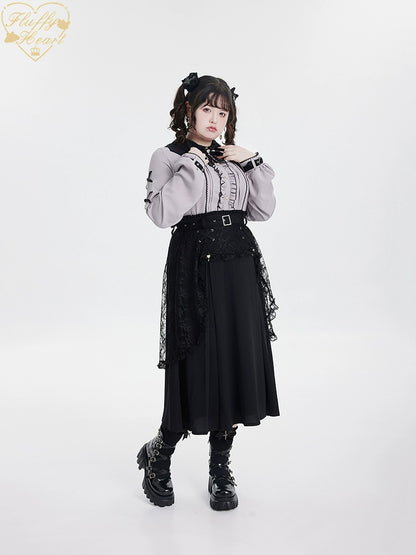Jirai Kei Black Skirt Double Layer Long A-line Skirt 31468:366470