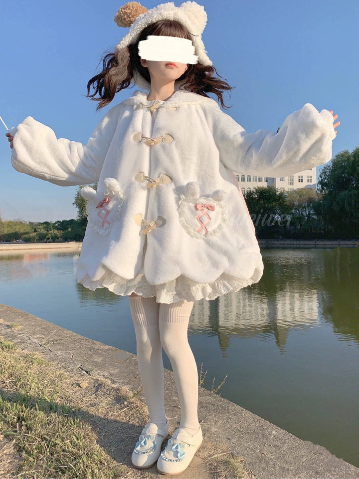 Sweet Lolita Coat White Plush Bunny Ear Winter Coat 40294:678384