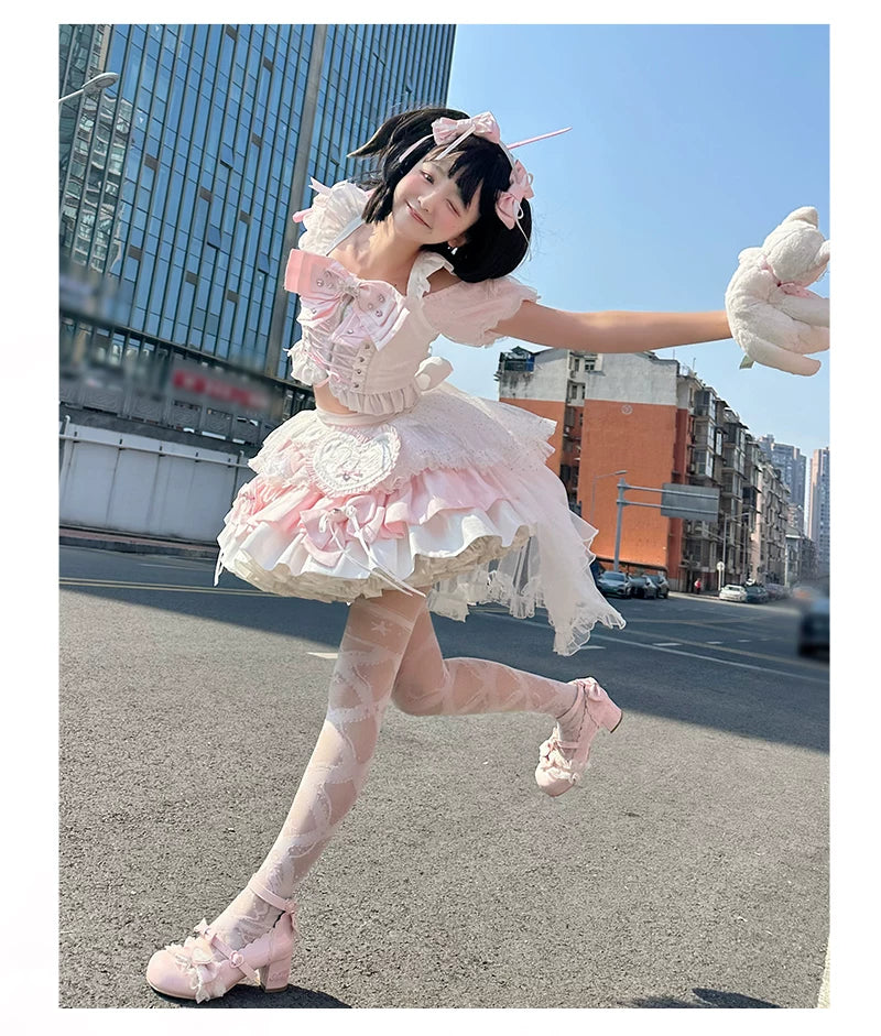 Chika Idol Outfit, Pink Heart-Decorated Top & Skirt 44770:827338