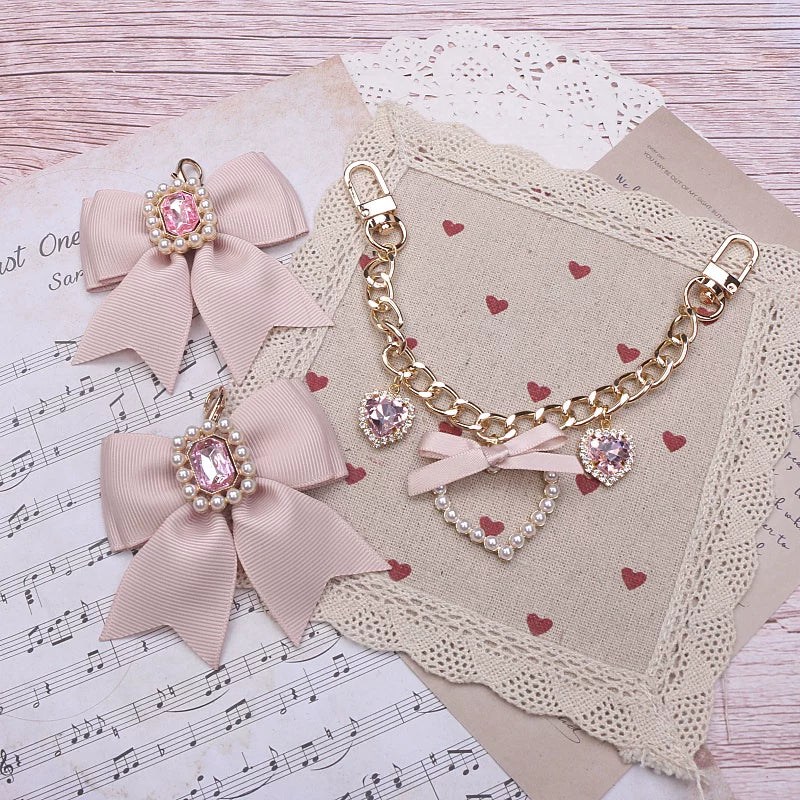 Ryousangata Bag Chain & Bow Charm, Heart-Shaped Rhinestone 45075:839463