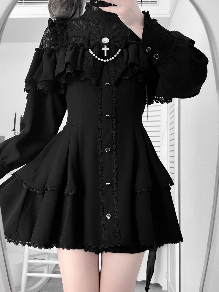 Cape Style Jirai Kei Dress, Cross Pendant 43685:832726